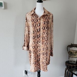 MISSGUIDED Snake Print Long Sleeve Shirt Dress